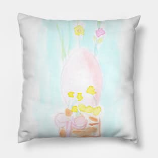 egg, flowers, ribbon, bow, Easter, holiday, decor, spring, watercolor, light Pillow