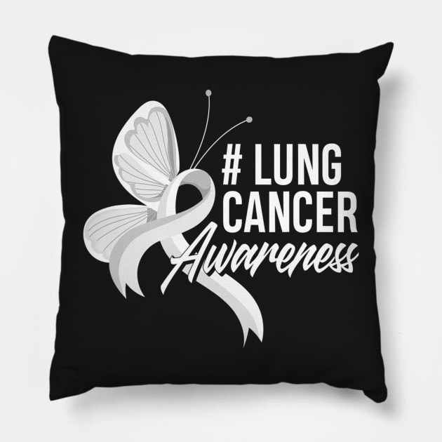 Awesome White Ribbon Support Lung Cancer Awareness Pillow by CarolIrvine