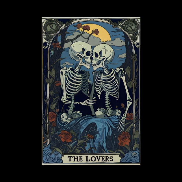 The Lovers - skeletons kissing, tarot cards, occult,  astrology, halloween, fortune telling, wicca, sugar skull, gift idea, by Fanboy04