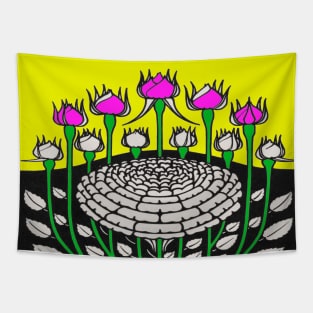 Art nouveau rose buds yellow background Tapestry