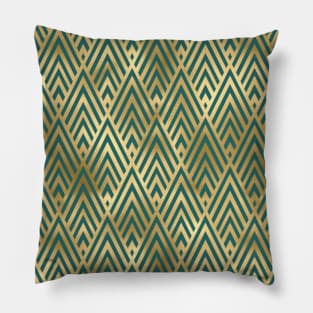 Teal and Gold Vintage Art Deco Chevron Pattern Pillow