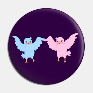 Cute Cartoon Dancing Blue and Pink Birds Pin