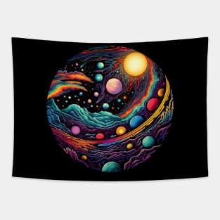 Surrealist space artwork with planets Tapestry