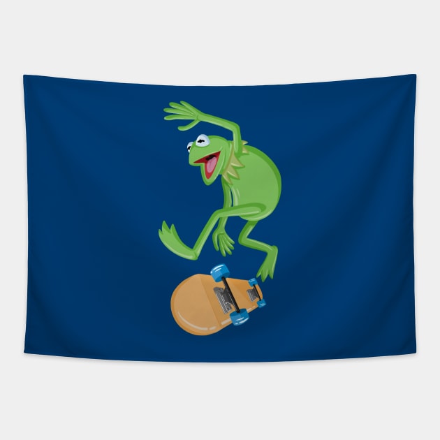 Kermit Skateboarding- pocket Tapestry by AbigailBrown