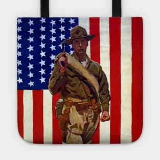 Vintage Soldier with American Flag Tote