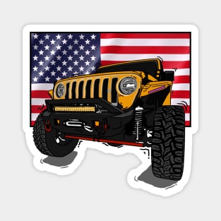 Jeep with American Flag - Orange Essential Magnet