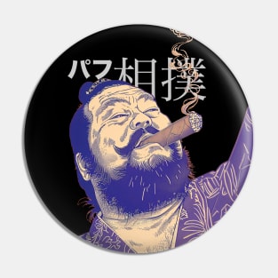 Puff Sumo in Japanese 2: Smoking a Fat Robusto Cigar on a dark (Knocked Out) background Pin