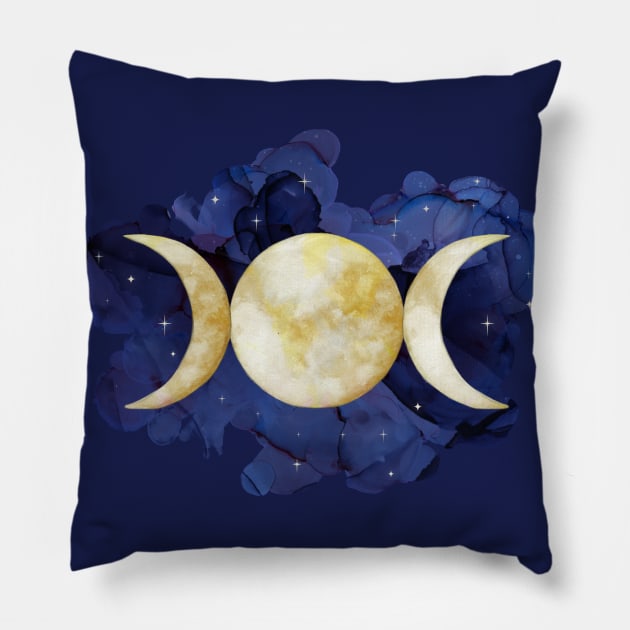 Triple Moon - Watercolor Pillow by Nartissima