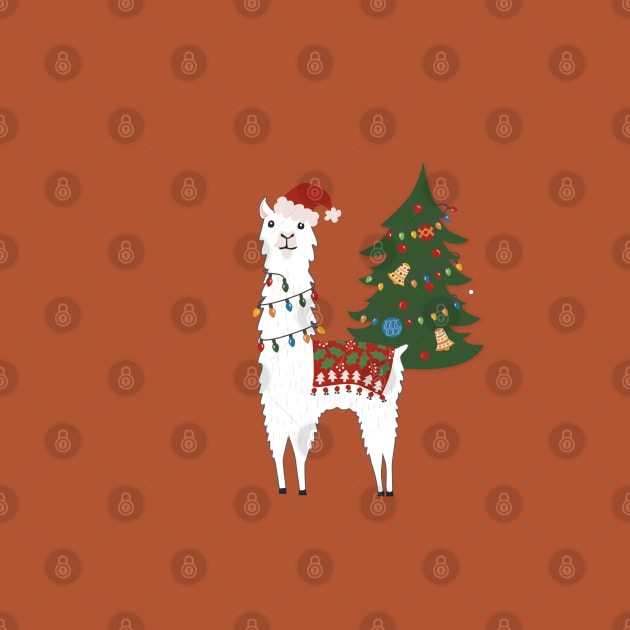 Santa Llama with Christmas Tree by latheandquill