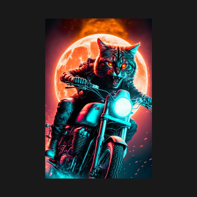 Cyber Cat Riding Dirt Bike by KoolArtDistrict