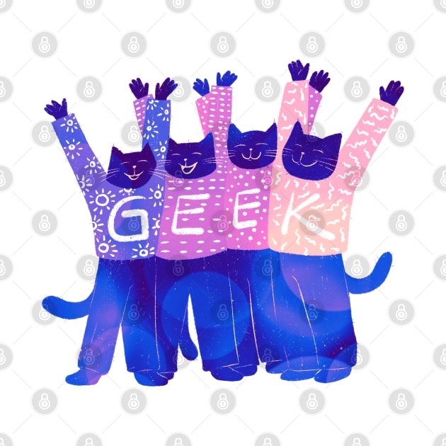 The four cute cats celebrate being GEEKS by iulistration