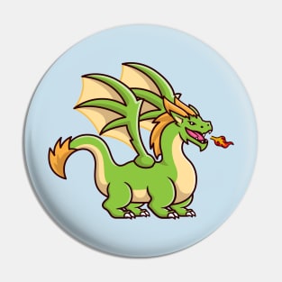 Cute Adult Green Dragon Spitting Fire Cartoon Pin