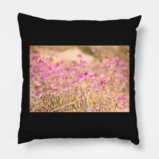 Wild pink meadow flowers, nature photography, delicate colors Pillow