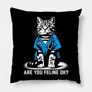 Are You Feline OK? Retro Cat Nurse Gifts Nurse Week Gifts Funny Nurse Pillow