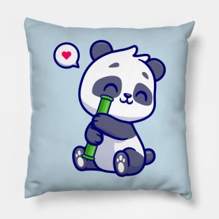 Cute Panda With Bamboo Cartoon Pillow