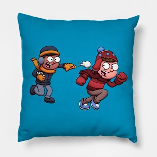 Kids Playing In The Snow Pillow