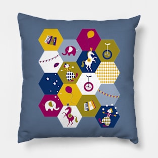 circus hexagons purple olive navy Pillow