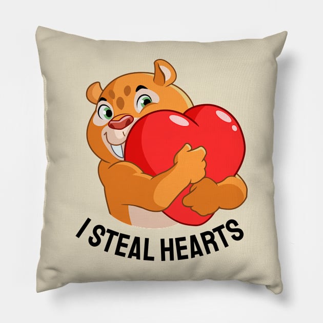 I steal hearts, friendly sabertooth tiger with qoute Pillow by Yurko_shop