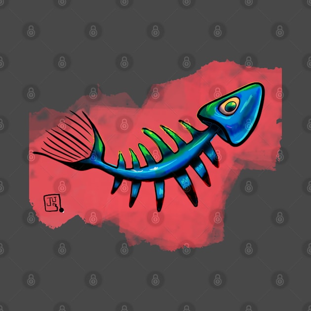 blue fishbone on red background by Jub 