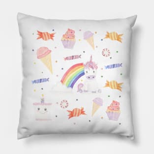 Kawaii Unicorn + Rainbow + Candy Pillow