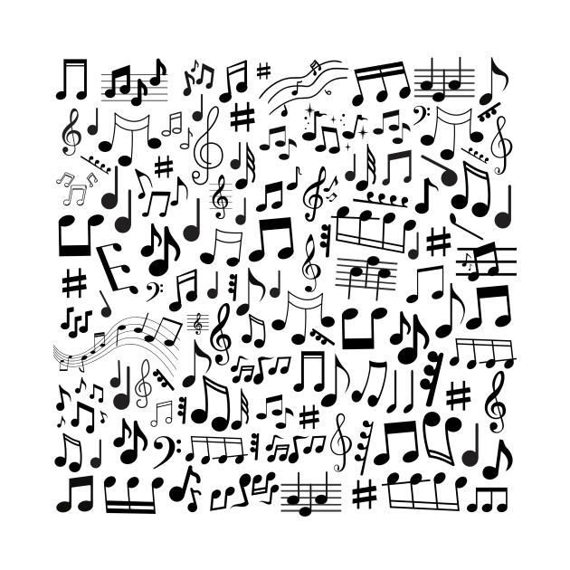 Random black music notes on white background by TAMOH65