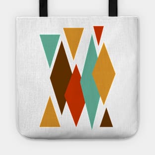 Blue Brown Diamonds Triangles Mid Century Modern Tote