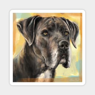 Close Up Painting of a Brown Great Dane on a Orange Yellow Background Magnet