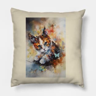 Cute Animals Unique Cat Abstract Art Butterfly Kitten Pillow