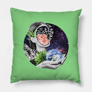 Space eco girl collage Pillow