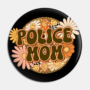 Police Mom Retro Groovy Floral Leopard Pin