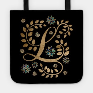 Luxury Golden Calligraphy Monogram with letter L Tote