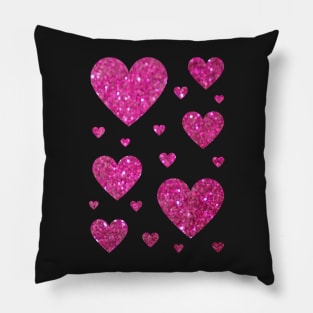 Hot Pink Faux Glitter Hearts Pillow