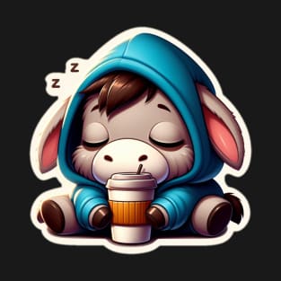 Sleepy Donkey with a coffee snoozing T-Shirt