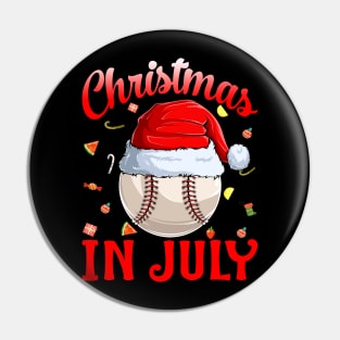 Christmas In July Baseball Santa Hat Summer Pin