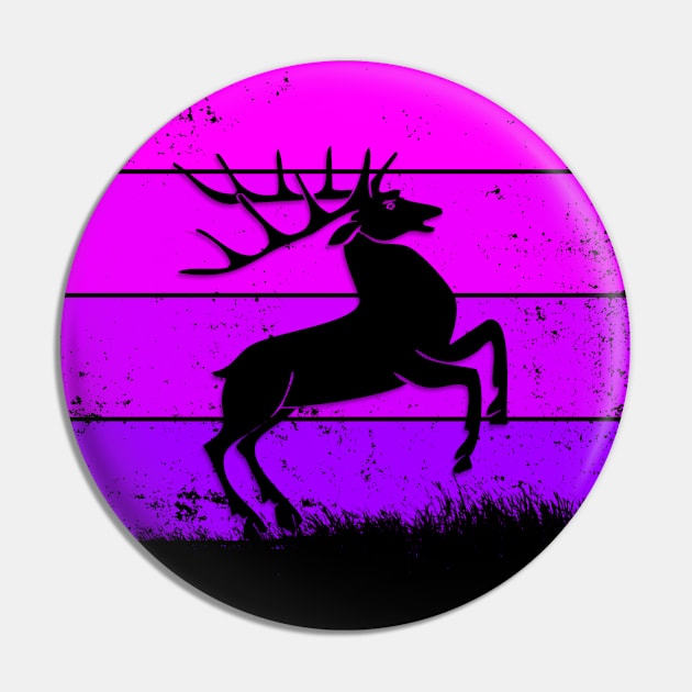 Purple Sun Retro Deer Silhouette Sun Stag Shadow Hunters lovers Gift Pin by BijStore