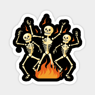 Cute Skeletons Dancing Around Fire Magnet