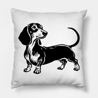 Stick figure dash hound dog in black ink Pillow