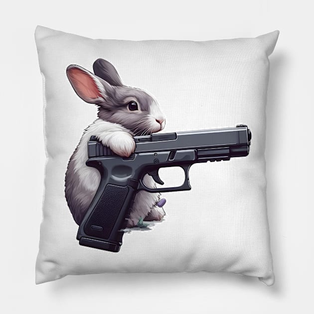 Tactical Rabbit Pillow by Rawlifegraphic