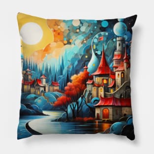 Castle Landscape Concept Abstract Colorful Scenery Painting Pillow