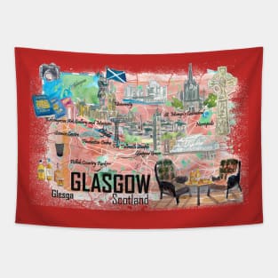 Glasgow Scotland Illustrated Travel Map With RoadsS Tapestry