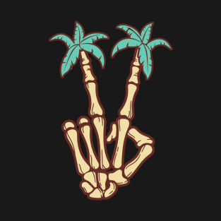 Palm Tree Skeleton Hand Peace Sign T-Shirt