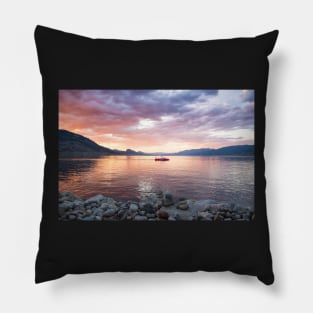 Dramatic Sunset and Boat on Okanagan Lake Pillow