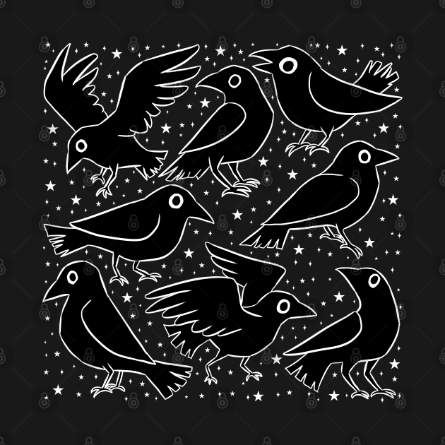 Cute black cartoon crows illustration by Yarafantasyart