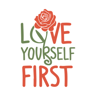 Blooming Self-Love Typography with Red Rose T-Shirt