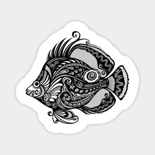 Black and White Print of Exotic Fish Magnet