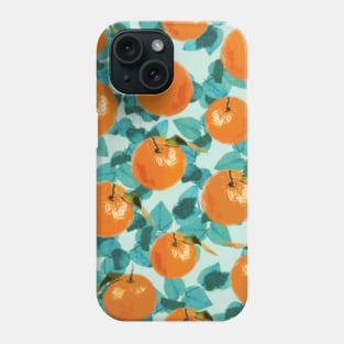 Orange Tangerine on Teal Eucalyptus Background Phone Case