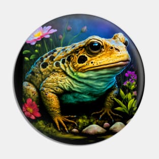 Toad Frog in Garden with Flowers Pin