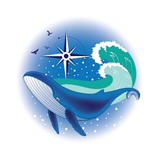 blue whale and compass T-Shirt