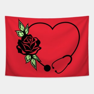 Doctor & Nurse Appreciation Floral Love Heart with Stethoscope Tapestry