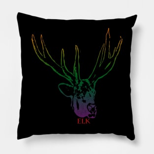 The elk head is Violet, Green, Orange Pillow